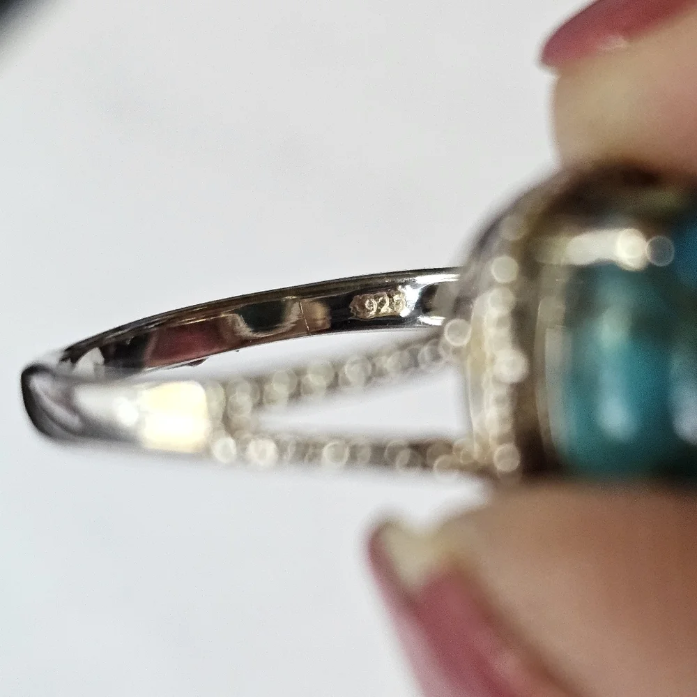 Gorgeous Copper Matrix Turquoise Ring Platinum over Sterling Silver Sz 9!